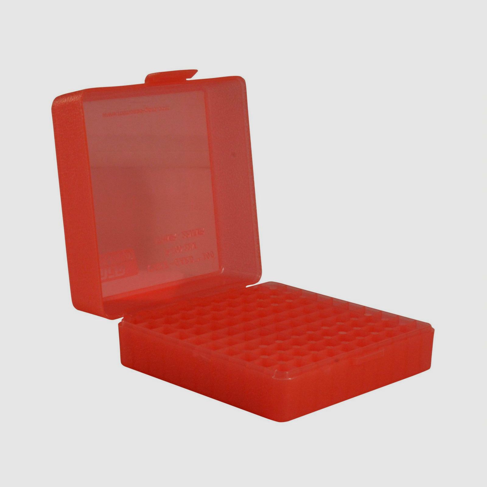 MTM scatola per cartucce P-100-22M-29 rossa trasparente con coperchio a ribalta per 100 cartucce .22 LR / .17 HMR / .22 WMR