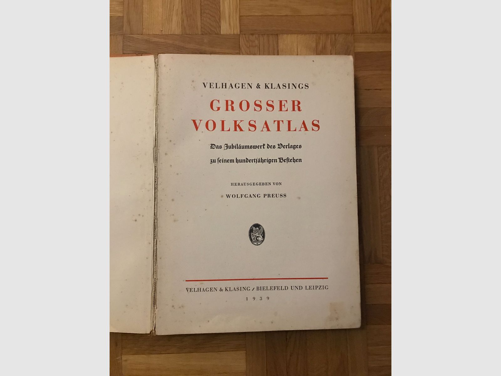 Großer Volksatlas von 1939. Original mit Landkarte 