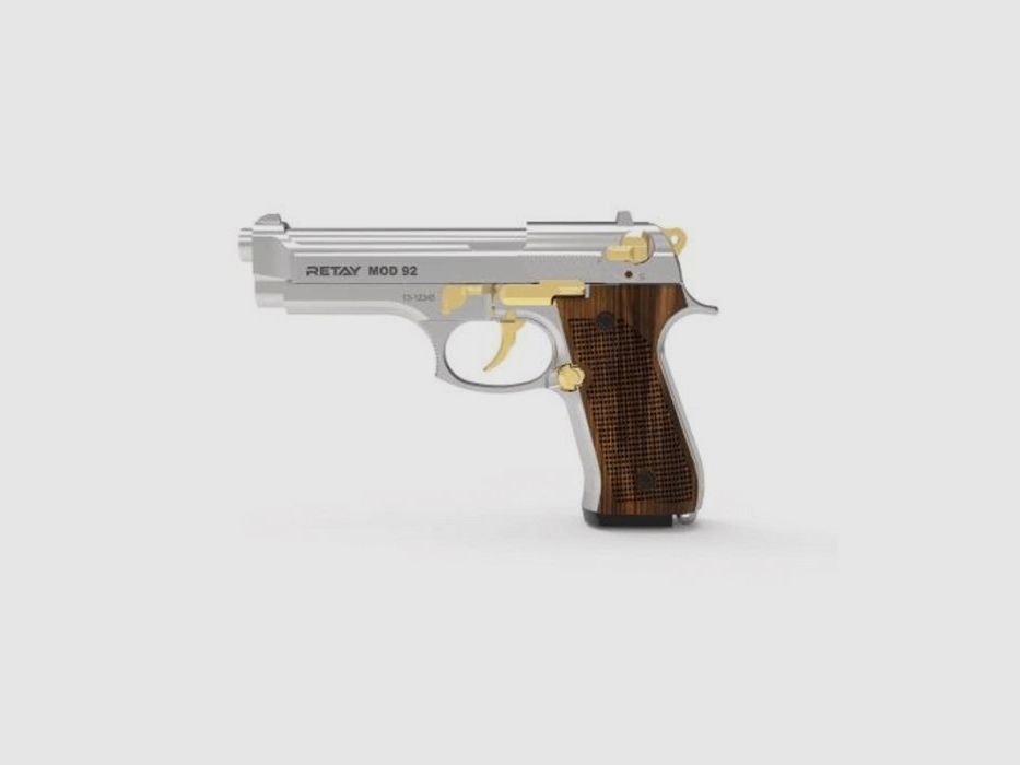 Pistolet de signalisation Retay 92 satin/or 9mm P.A.K 15 coups, image 1 sur 2