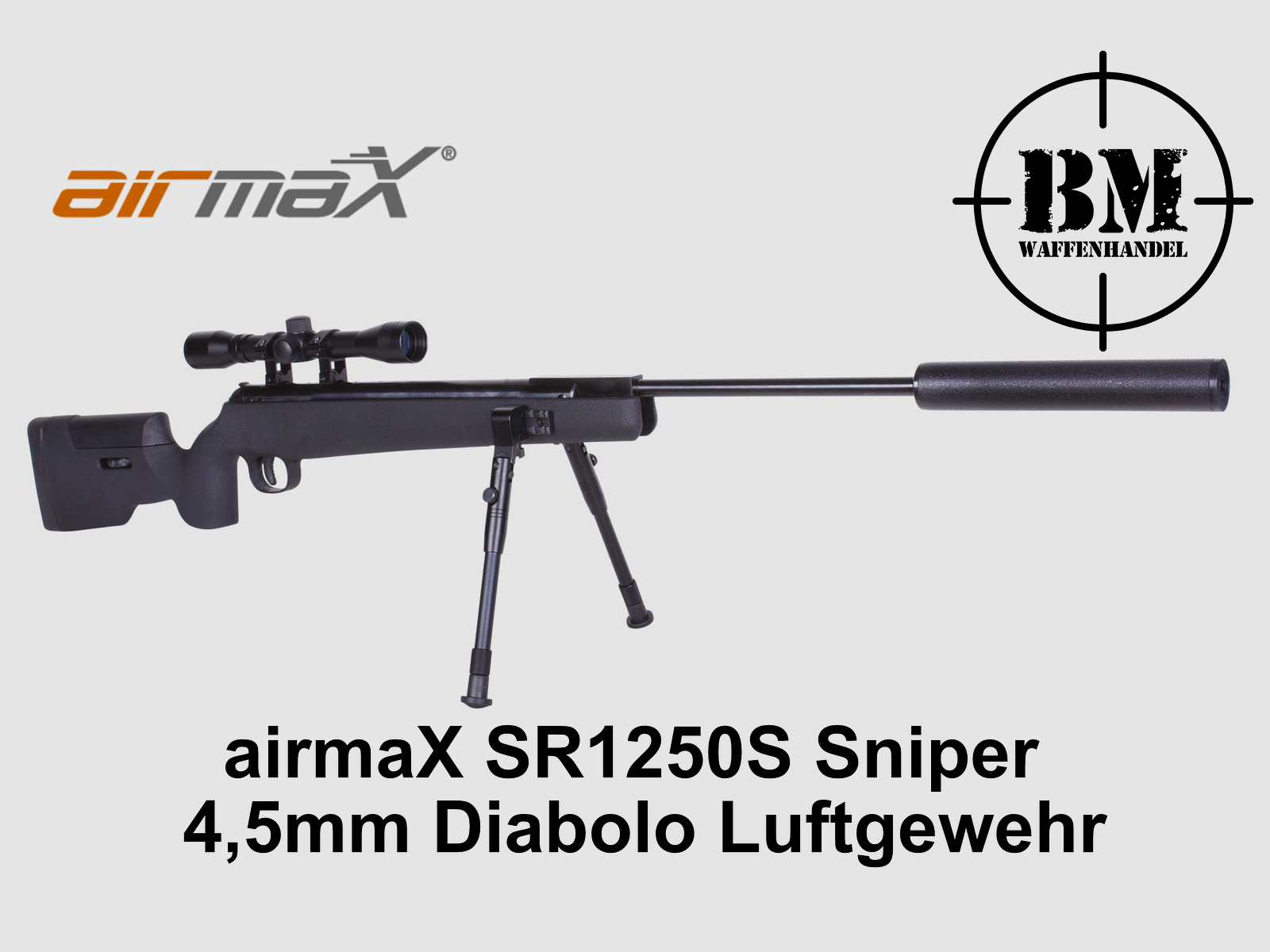 airmaX luchtgeweer SR1250S sniper 4,5mm (.177) diabolo knikloop druklucht