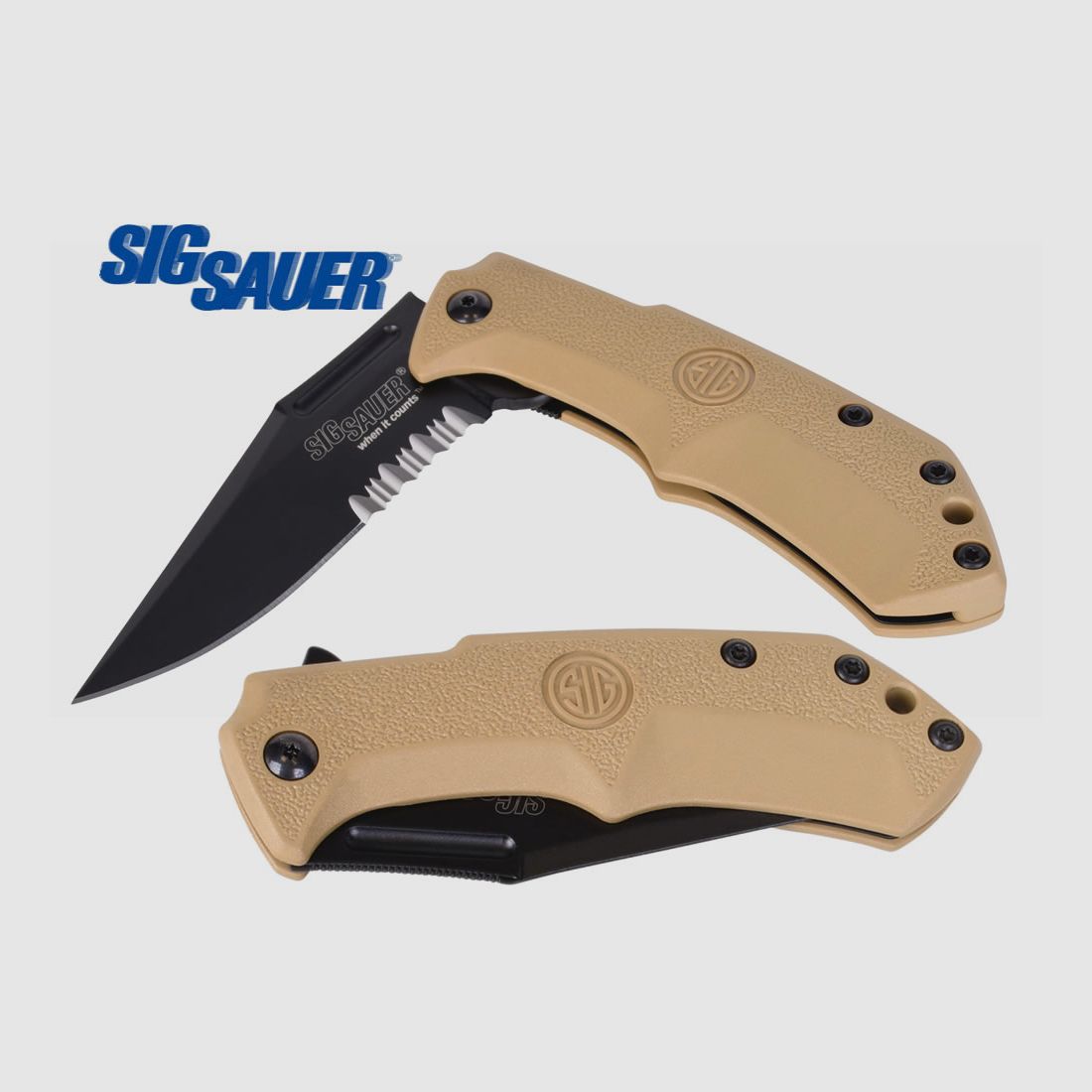 Taschenmesser Sig Sauer M1 TAN, Tactical Folding Knife, Clippoint-Klinge 90 mm, GĂĽrtelclip