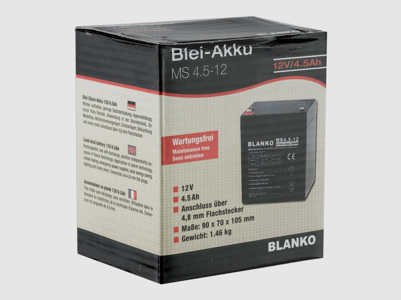 Wiederaufladbare Batterie MS4,5-12 12 Volt für Futterautomaten der Feeder-Serie, Bild 2 von 2