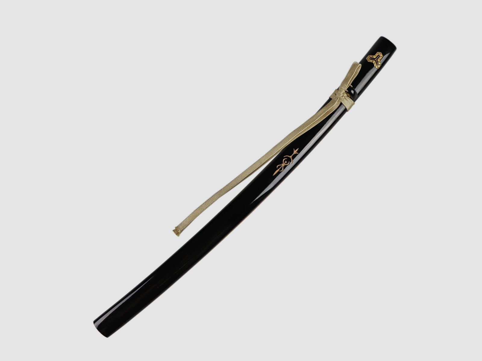 Saya Schwertscheide fr Katana Schwarz Gold mit Gravur und Sageo