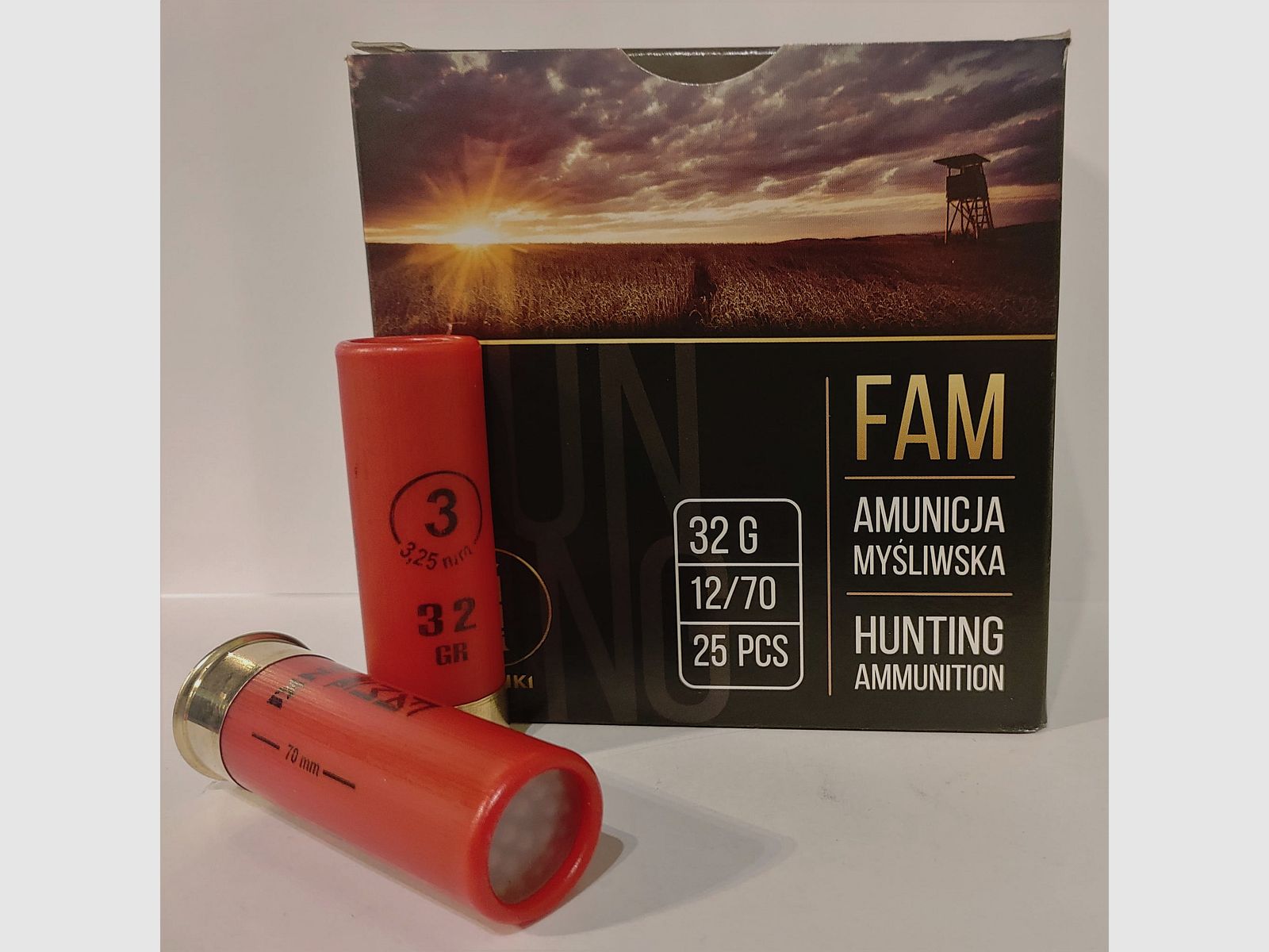 FAM Pionki FAM hunting shotshells cal. 12/70 32 g 3–3.25 mm wad, pack of 25