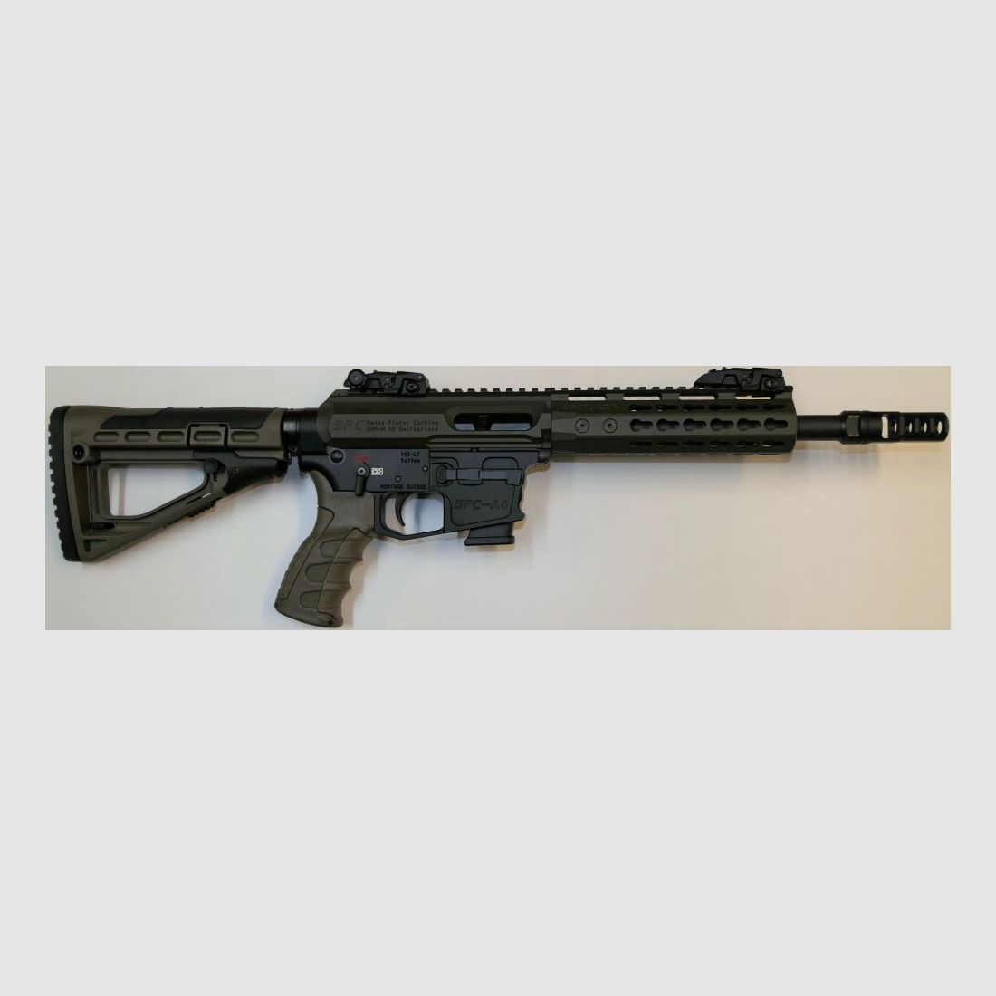 GWMH Selbstladebüchse GWMH SPC-HUNTER A4 10" (SWISS PISTOL CARBINE) OD-GREEN Kal.9x19 AR15 Glock Magazin