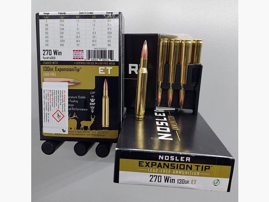 Bleifrei, 20 Schuss .270 Win 130gr. Nosler E-TIP (Bleifreie Premium Munition), keine Fox, Barnes,