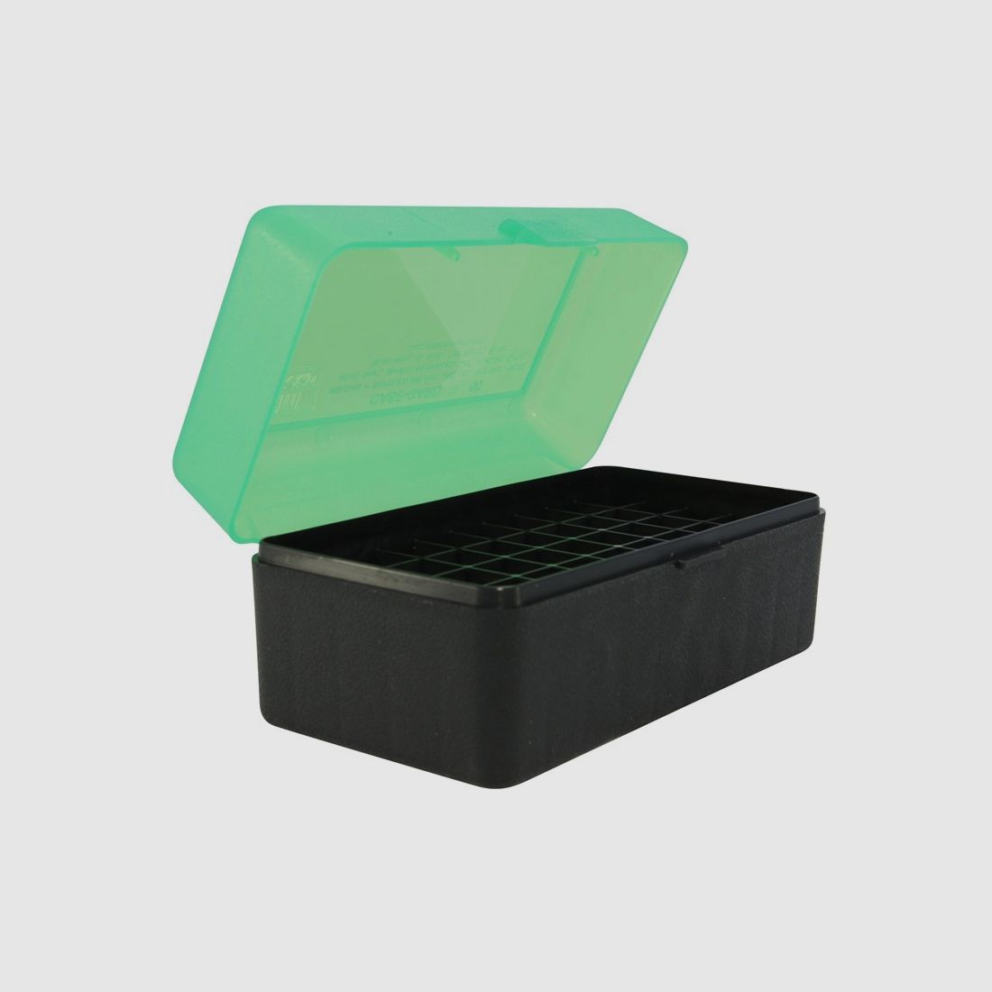 Boîte à cartouches MTM RMLD-50-16T verte/noire avec couvercle rabattable pour 50 cartouches .45-70 et autres.