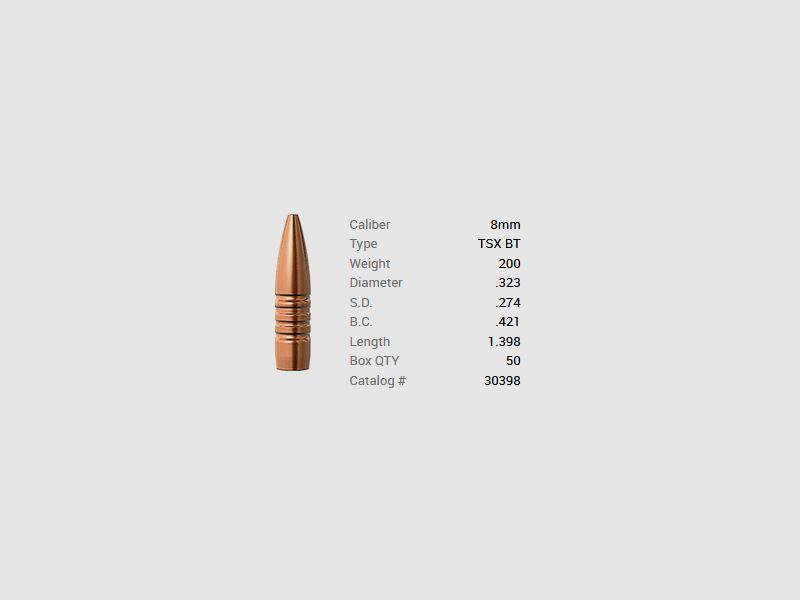 Barnes Geschoss 8mm/.323 200GR TSX BT 50 Stück