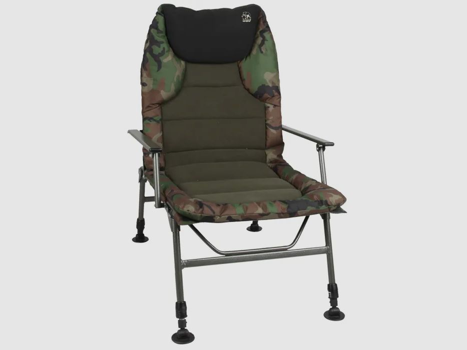 Krzesło wędkarskie i outdoorowe Behr Trendex Camou® - do 140 kg - teleskopowe nogi - oliwkowy las