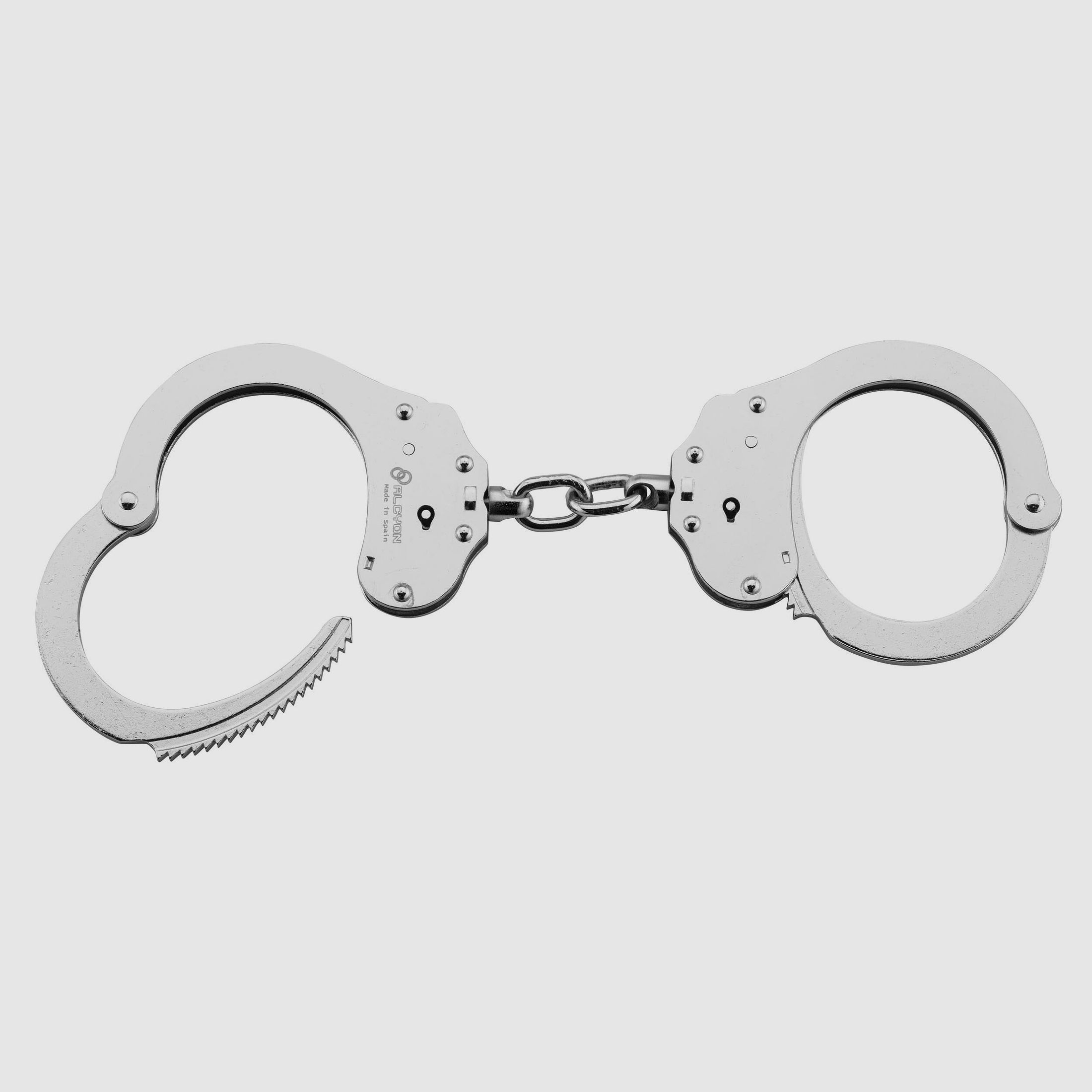 Doppelverriegelte verchromte Handschellen mit Kette, Bild 2 von 3