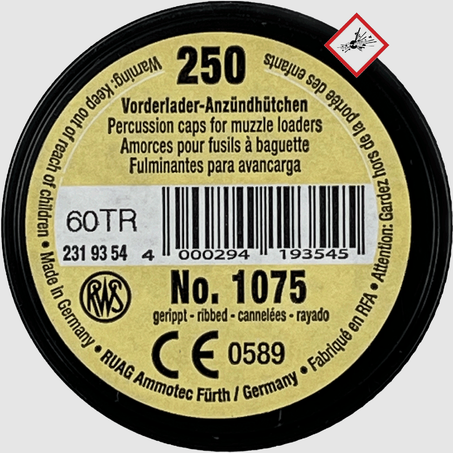 RWS muzzleloader percussion caps #1075 4.47 mm ribbed