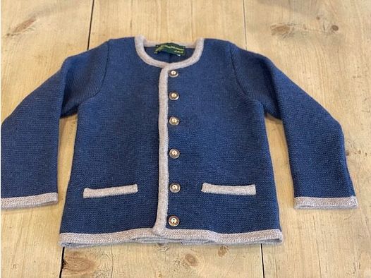 Kinder Strickjacke mit Falte Merinowolle Dunkelblau/Beige