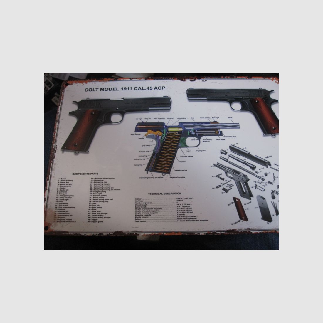 altes Blech schild COLT M1911 20x30 cm im Schnitt