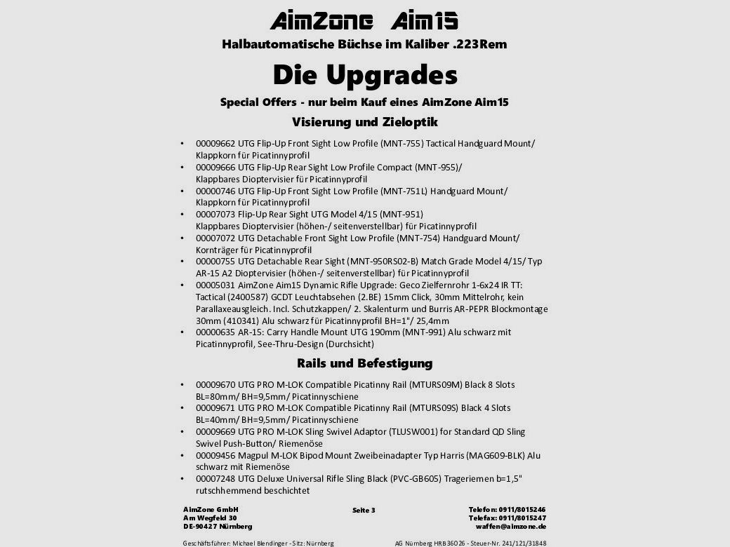 AimZone Ha.Büchse .223Rem AimZone Aim15 Basic Sporter 16M Sistema AR-15, canna da 16,75" / protezione per le mani M-LOK