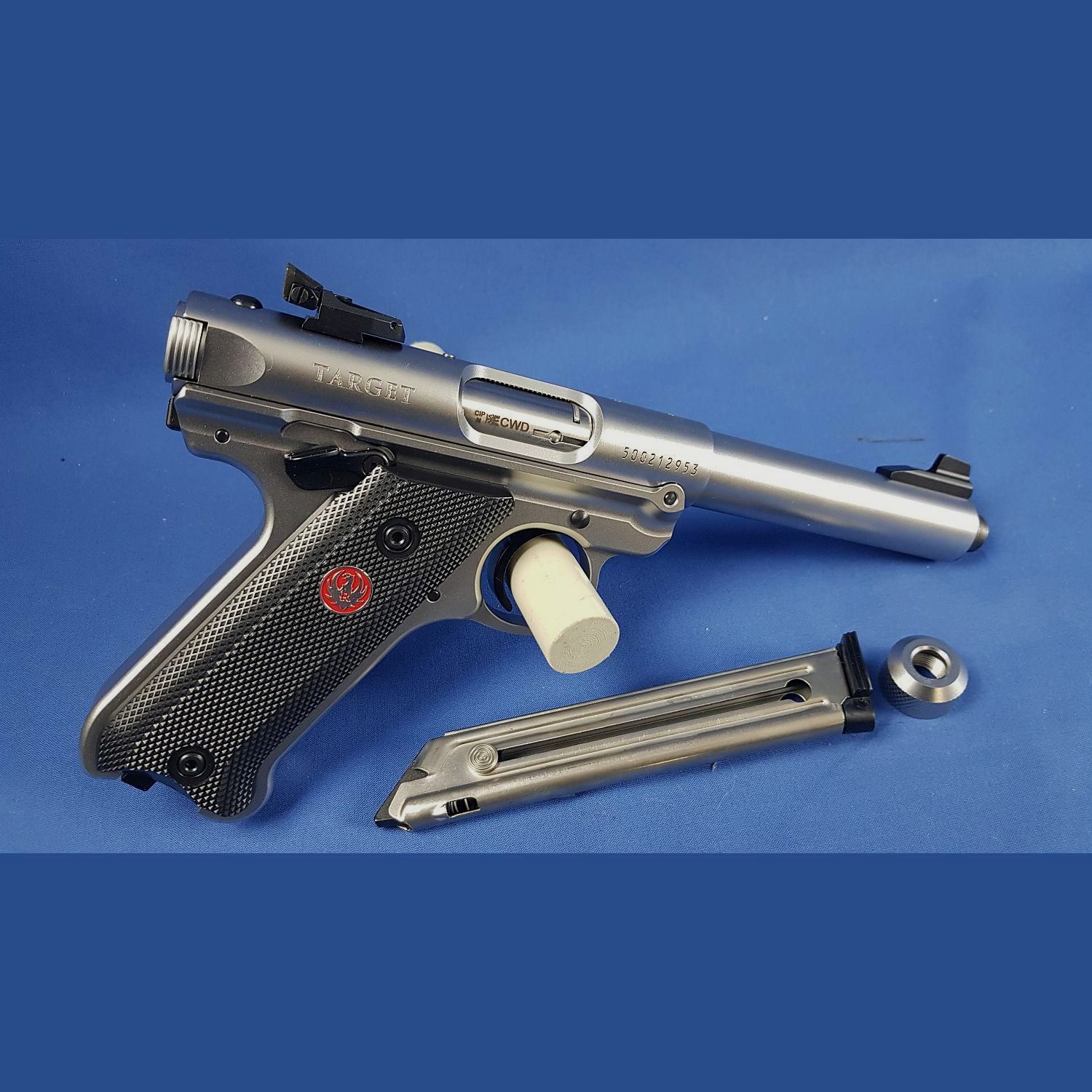 Ruger Mark IV Target Threaded Bull Kal. .22lr, Stainless, Synthetic Grip 5,5″, Bild 5 von 7