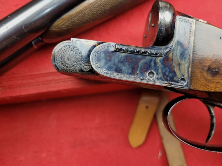 Luxuriöse Bockflinte Kaliber 12/70 – Läufe Jean Breuil im Halbblock – Herstellung Blondeau – Quasi neu – Sehr schöne Waffe, Bild 5 von 27