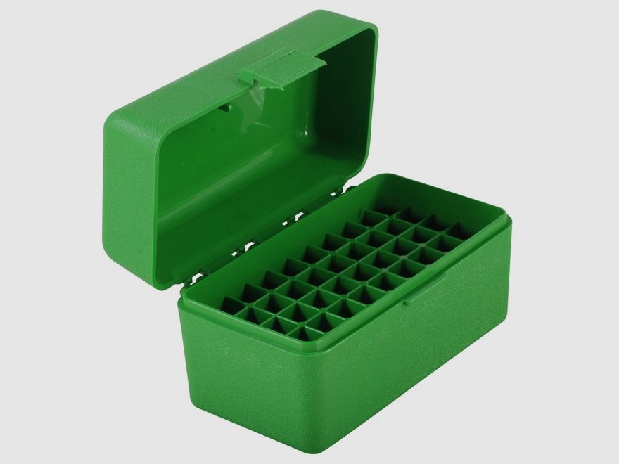MTM scatola per cartucce RS-50-10 verde con coperchio a ribalta per 50 cartucce .17 e altre.