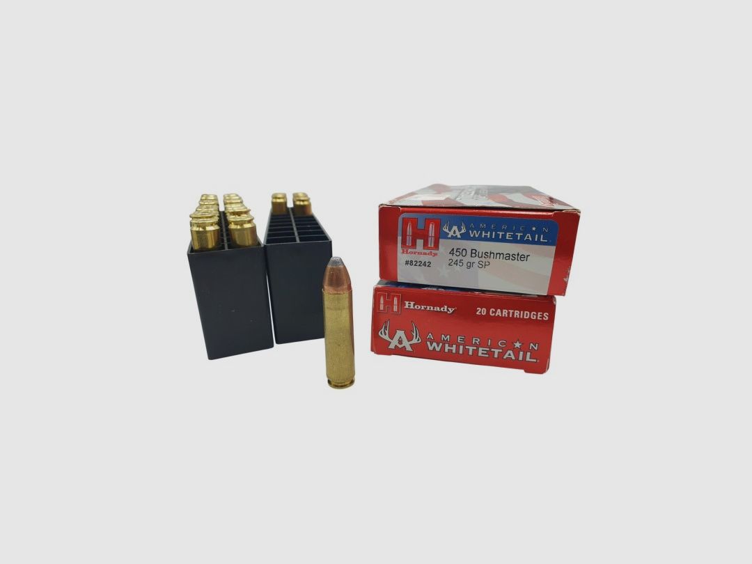 DESTO AMMO - LOTTO DI 28 PATRONI HORNADY 450 BUSHMASTER 245Gr AMERICAN WHITETAIL SP, immagine 1 di 3