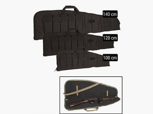 Gewehrtasche / Waffen Futteral Schwarz 140cm m. Magazintaschen - Rifle Case abschließbar