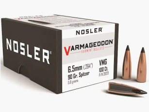 Bala Nosler 6,5mm/.264 Varmageddon 90GR parcialmente revestida con base plana 100 piezas