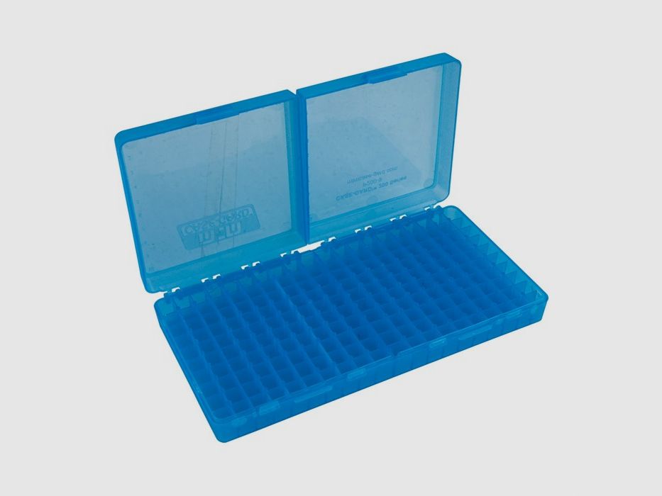 MTM CASE-GARD BOX MTM CASE-GARD FLIP TOP SCATOLA PER MUNIZIONI PISTOLA 9MM-380 ACP 200 COLPI TRASPARENTE BLU, immagine 6 di 7