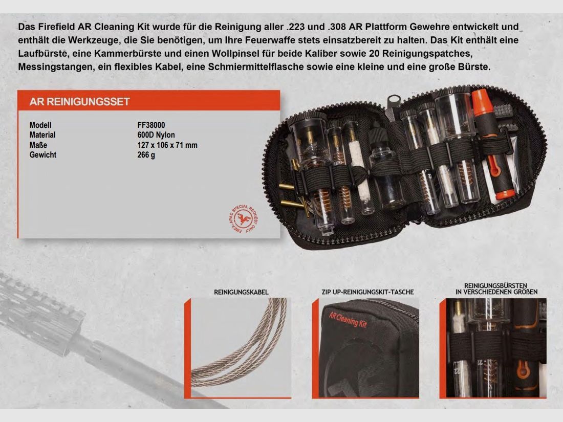 AR15 / AR10 Waffenreinigungsset .223 und 308 Cleaning Kit Waffenpflegeset Reinigungsset Firefield