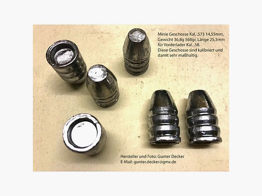 Minie Geschosse Kaliber .573 14,55mm 568gr kalibriert maßhaltig für Vorderlader Gewehre Kal. .58