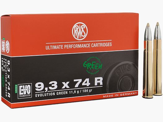 Büchsenpatronen RWS EVO Green  9,3x74R 11,9g. 184gr. Bleifrei !!!