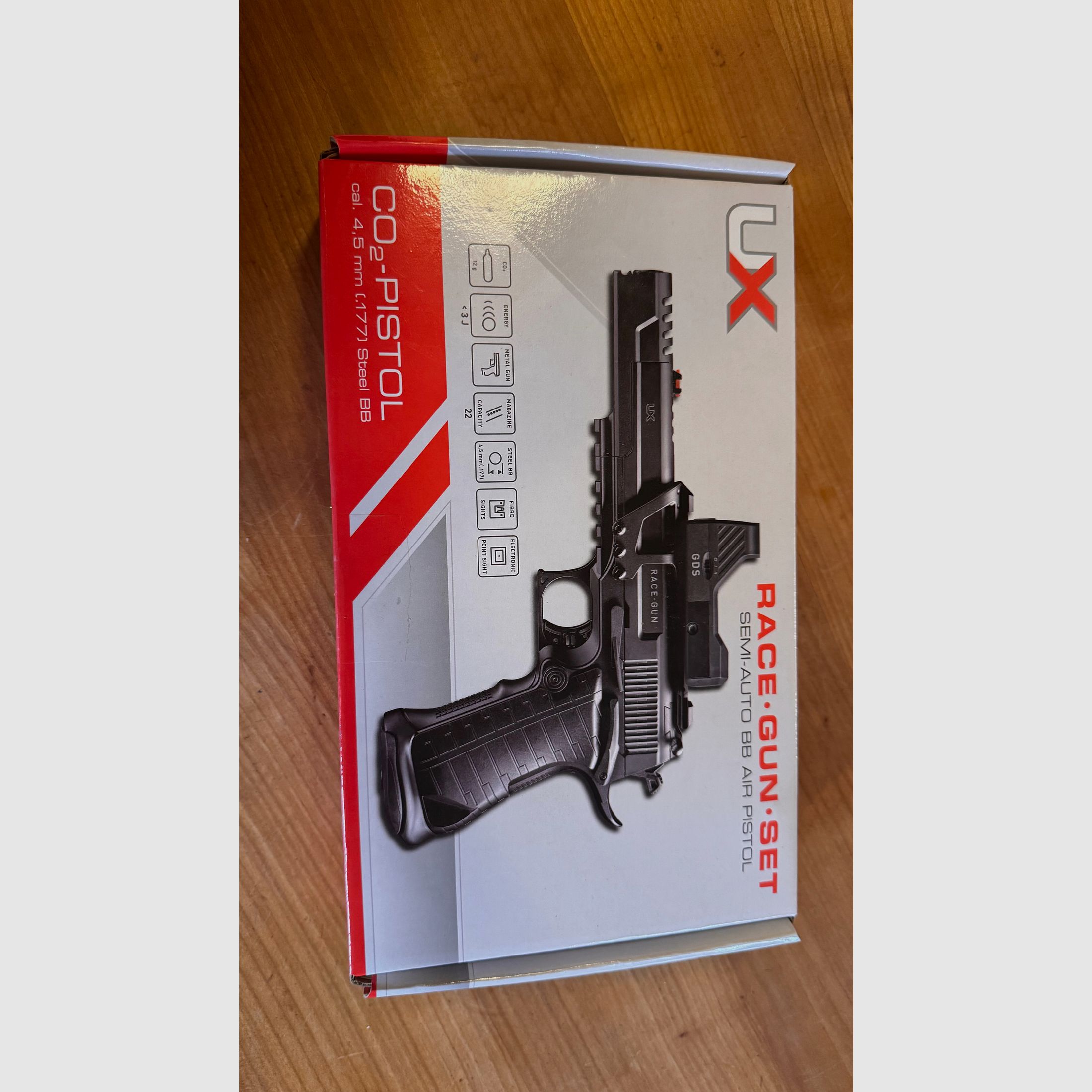 Umarex Ux Racegun BB Airgun Pistole + Red Dot & Fibre Optics + ca 1000 4.5mm BB