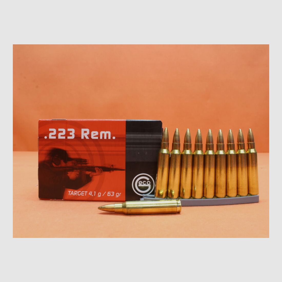 GECO Patrone GECO .223Rem 63grs FMJ (2317562) 4,1g Vollmantel 20 x VE 50 =1.000 Patronen (Swiss GP90 zivil)