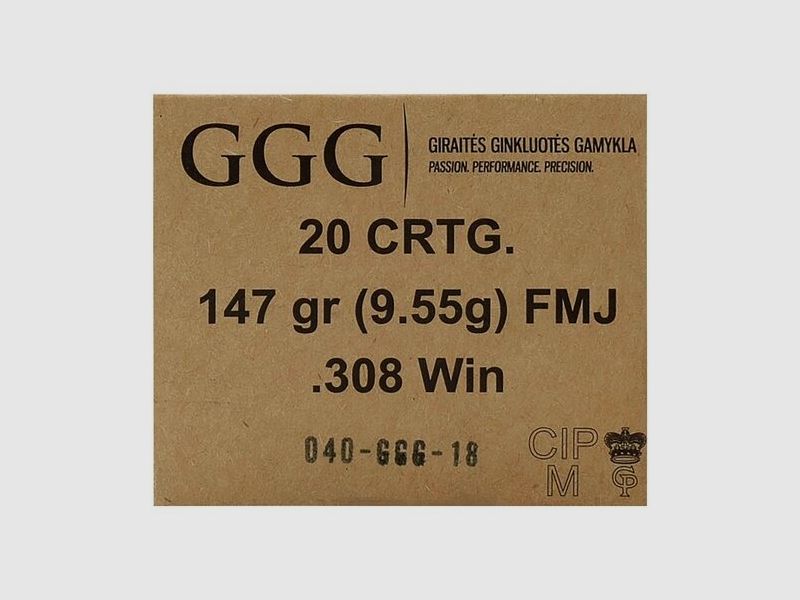GGG .308 Win. GPX FMJ 147 grs 10 Packungen (200 Schuss)