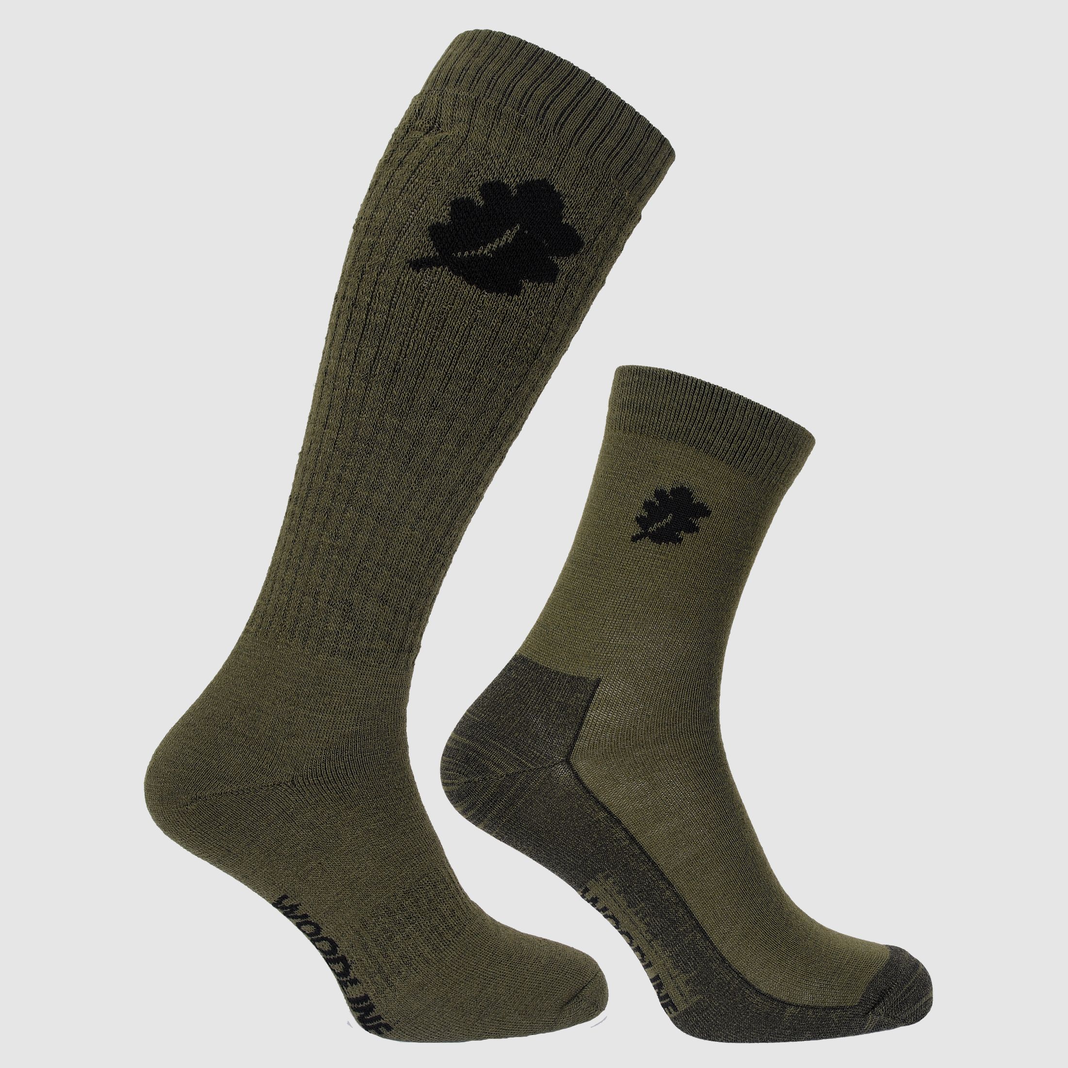 Woodline sok + linersok van merinowol groen 40-45
