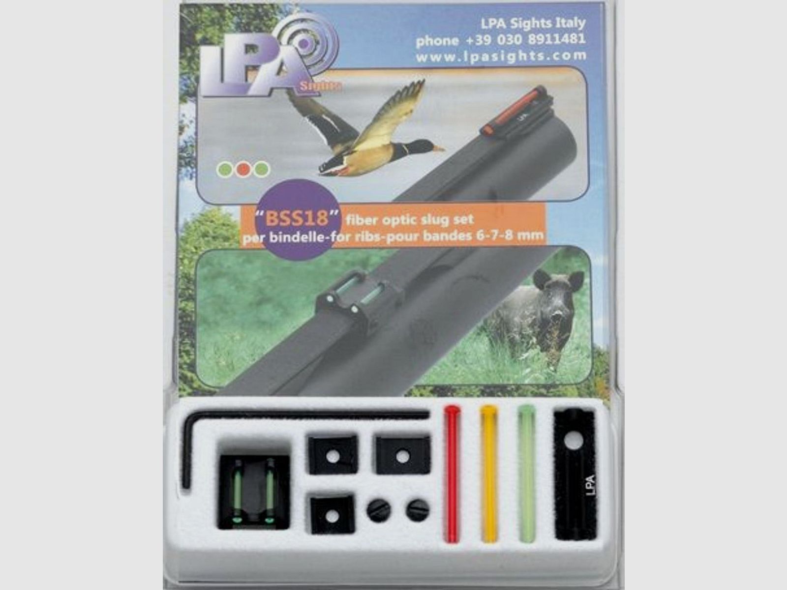 LPA – Fiberglas Set für Flinten 6,7,8mm, TS029F (Kimme) mit 3 Kornträgern
