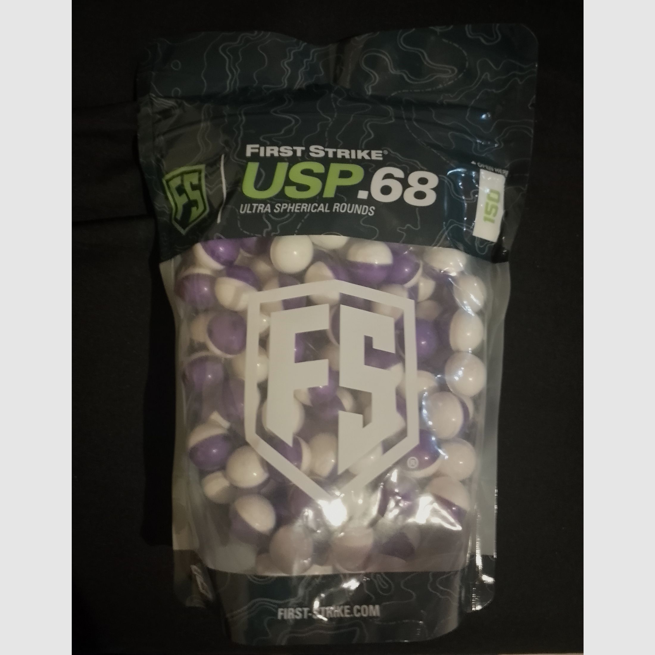 Neu  Cal. 68  First Strike USP Powderballs 150 Schuss Tüte (lila / klar) Paintball RAM Markierer Puder Kugeln Kaliber 68 rar selten 