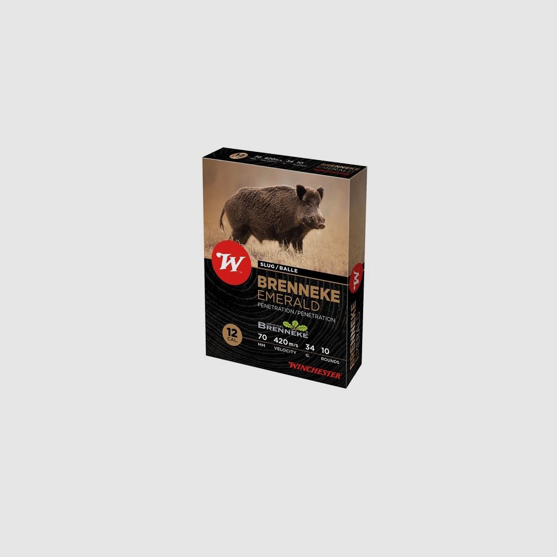 CAJA DE 10 CARTUCHOS WINCHESTER 12/70 BRENNEKE EMERALD SLUG 34G, imagen 1 de 2