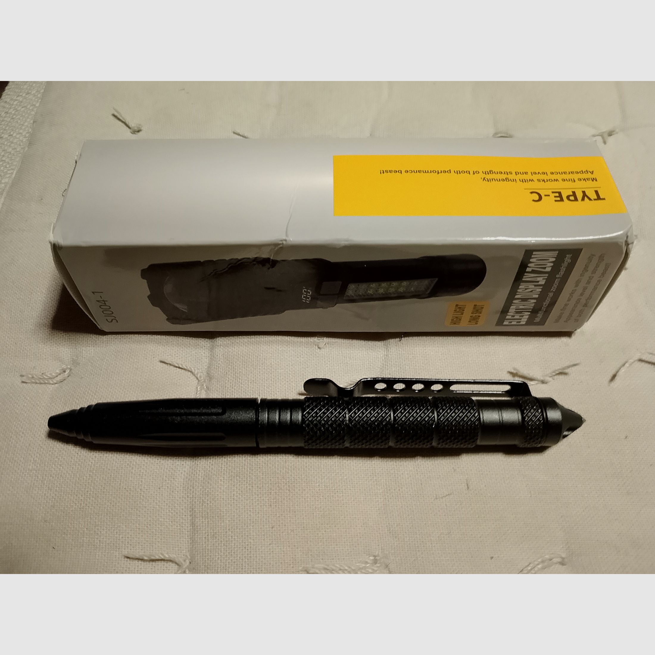 Tactical Flashlight Defense Pen Glass Breaker Flashlight rechargeable USB Zoom Strobe Red Blue Flashing Light function Outdoor Camping