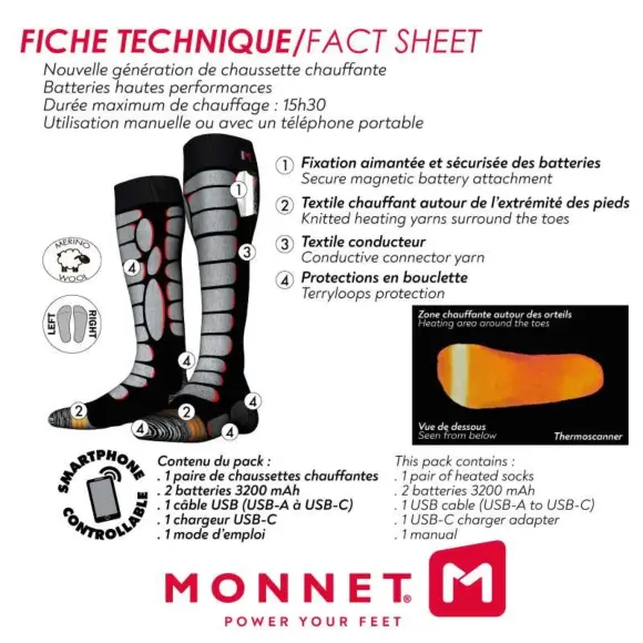 Chaussettes chauffantes Monnet Heat Protect, image 5 sur 8