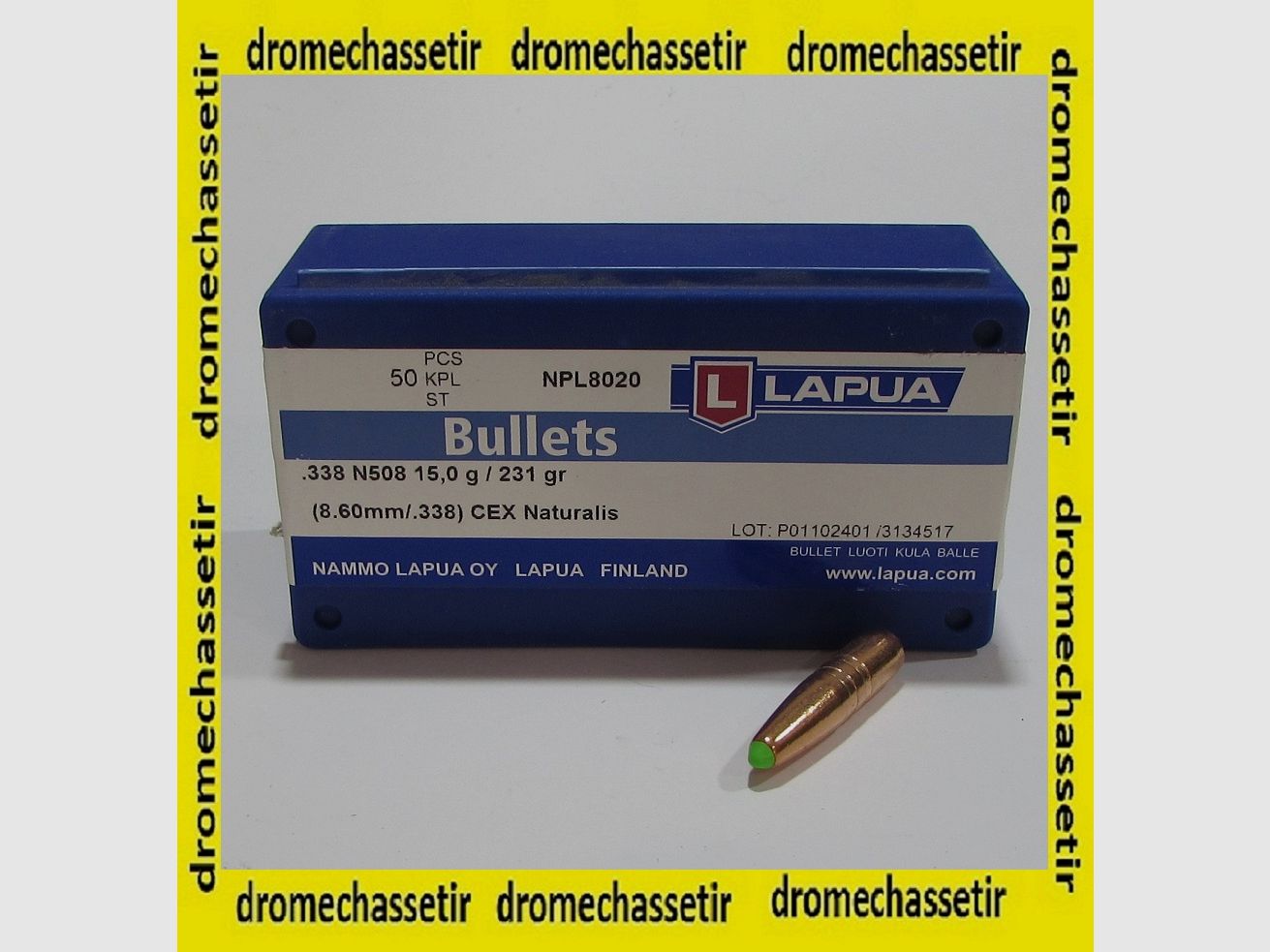 Box mit 50 Geschossen Lapua Naturalis Kal. 338 Gewicht 231 Grain N508