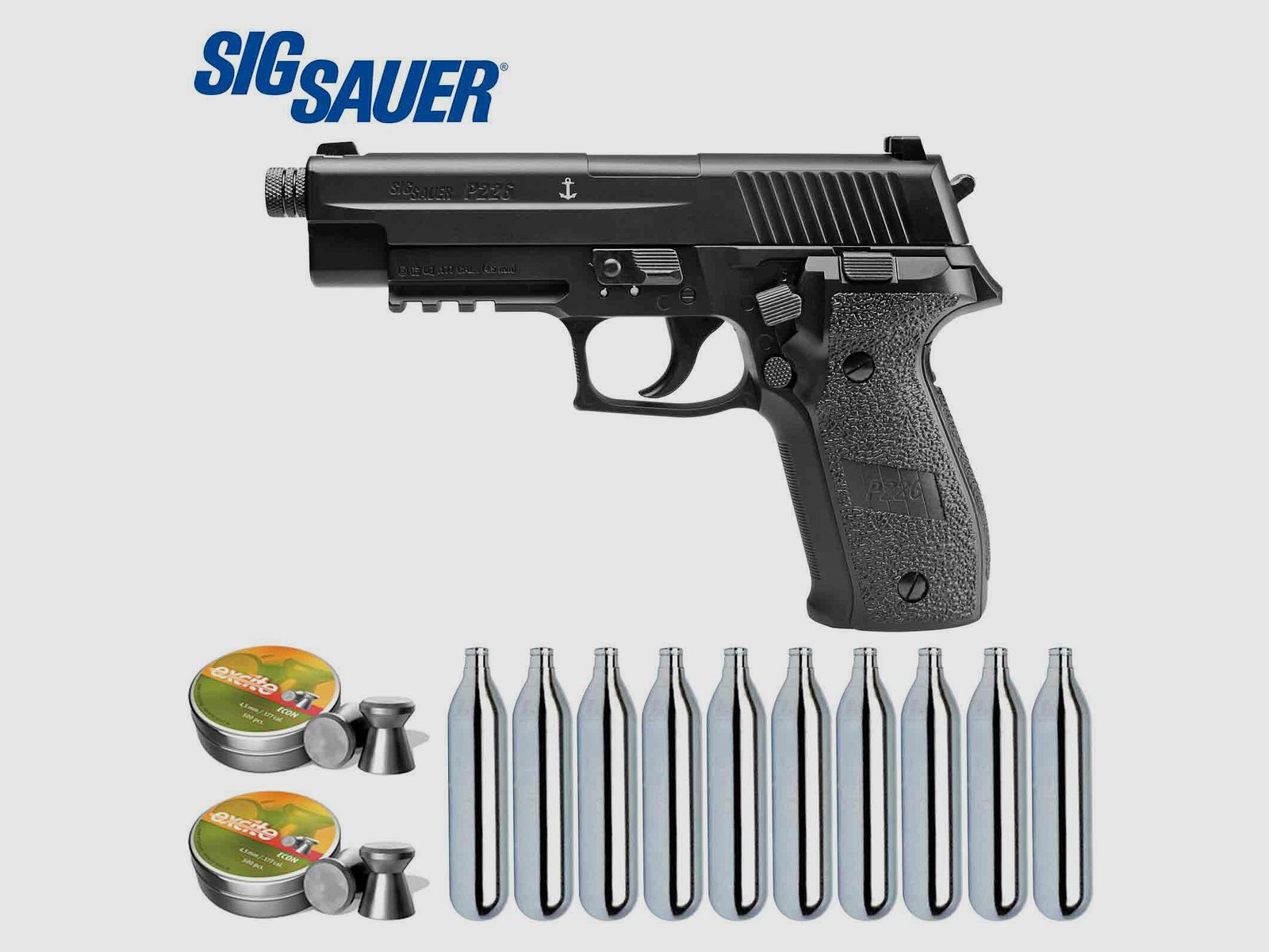 Luftpistolenset SIG SAUER P226 Co2-Pistole Schwarz 4,5 mm Diabolo (P18) + 10 Co2-Kapseln Umarex + 1000 Diabolos