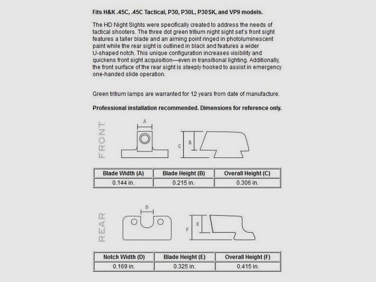 Trijicon Sight Set HD Orange HK45C/P30