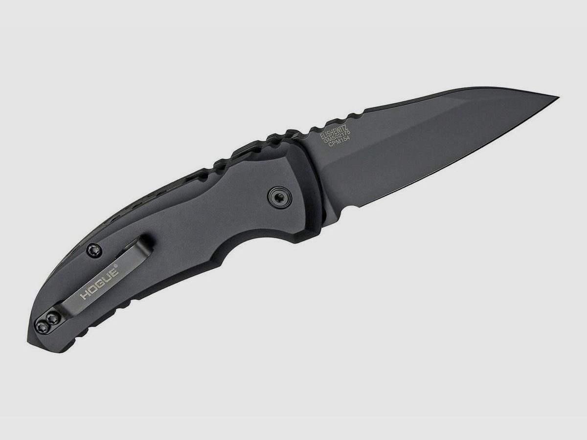 Hogue A01-Microswitch Wharncliffe negro mate cuchillo de bolsillo, imagen 4 de 6