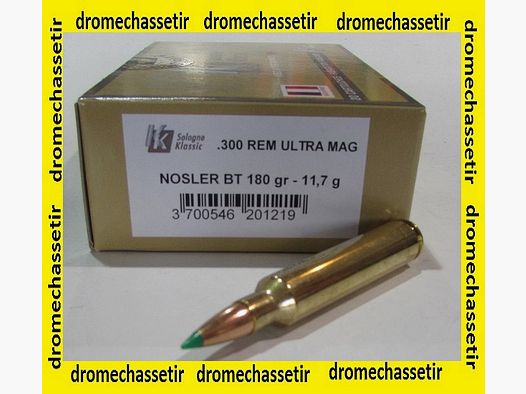 Box mit 20 Patronen Sologne Klassic Kaliber 300 Remington Ultra Magnum, 180 grains Nosler BT