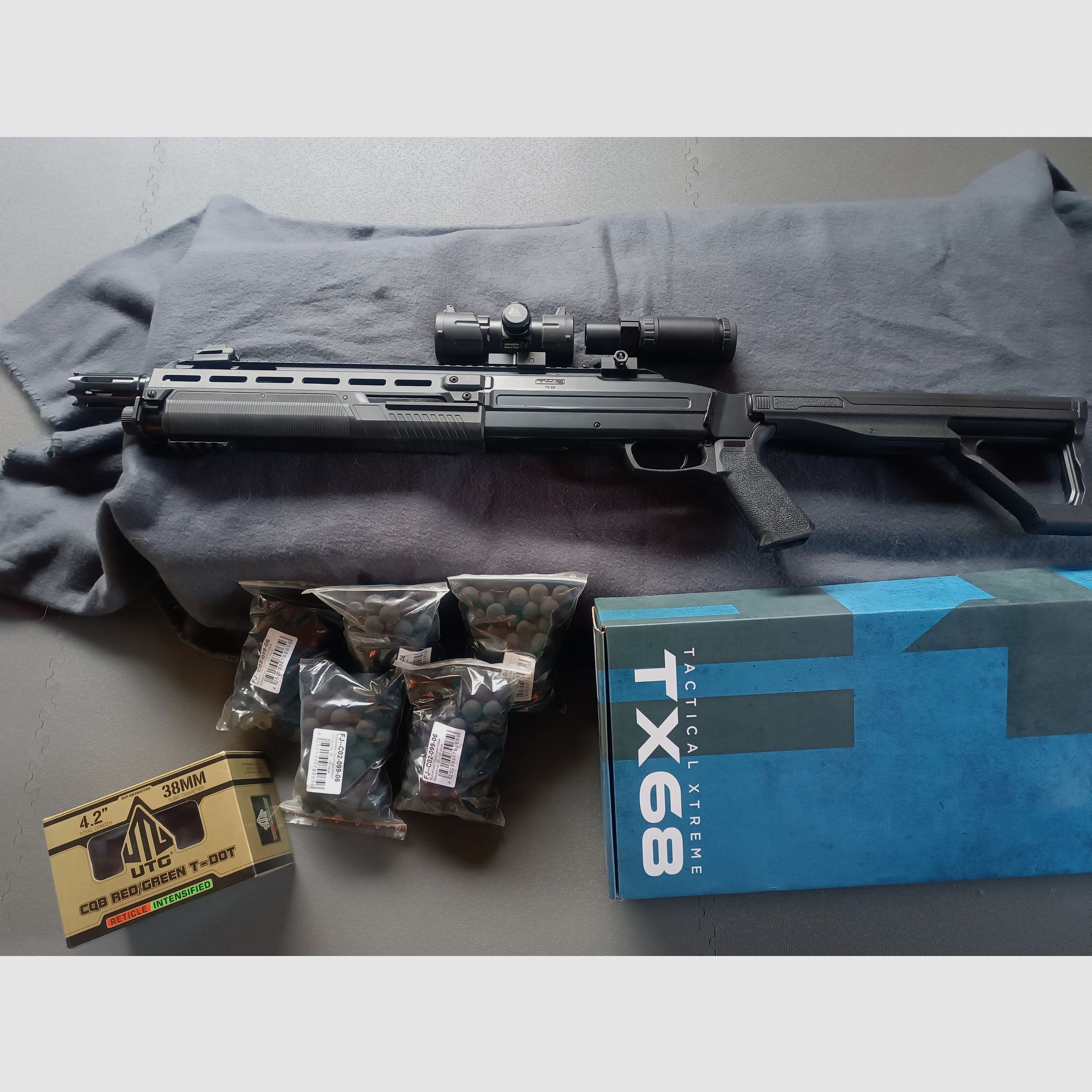 T4E TX/HDX 68 Bundle (7,5 J.) – escopeta & Feyachi Magnifier NUEVO, UTG Red Dot usado + 500 Rubberballs (todo en embalaje original), imagen 1 de 12