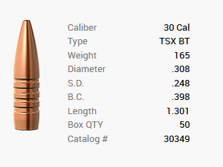 Proiettile Barnes .30/.308 165GR TSX BT 50 pezzi