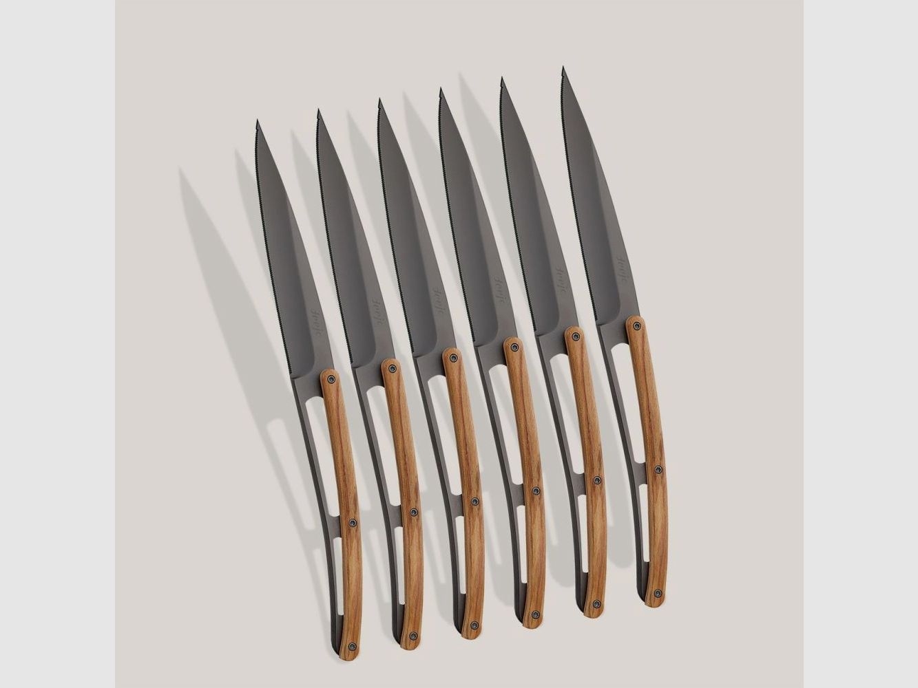 6 Deejo-Steakmessern Serrated, Olivenholz