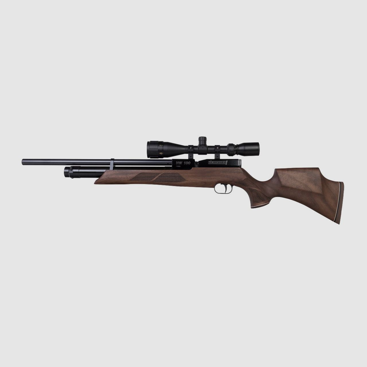 Pressluftgewehr Weihrauch HW 100 S F.S.B. Nussbaumholz-Sportschaft Laufmantel Kaliber 4,5 mm (P18)