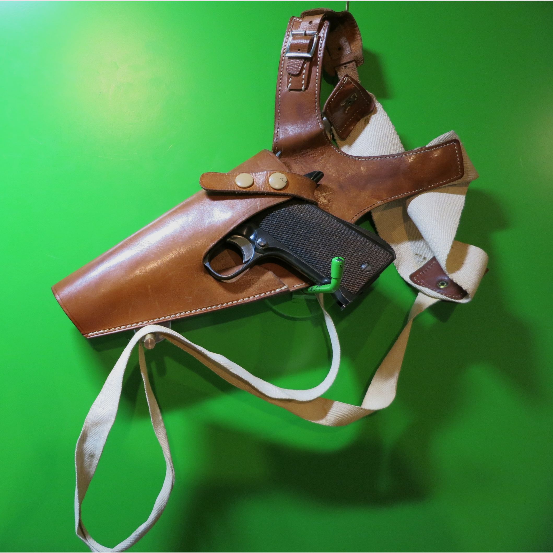 Schulterholster, Revolver + Pistole  5" z. B. 1911, Leder + Textil (Webgurt)