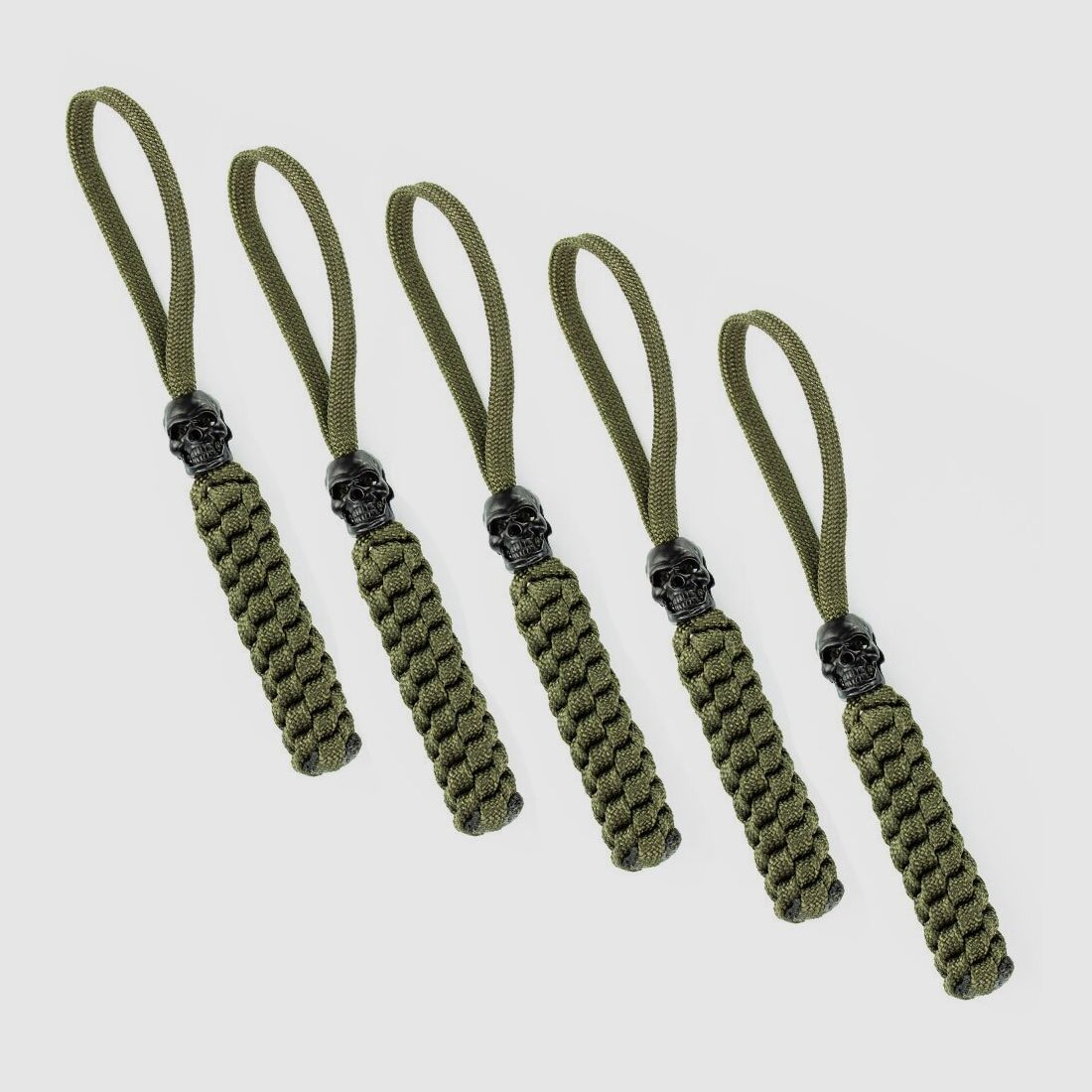Juego de 5 lanyards con calavera en color oliva