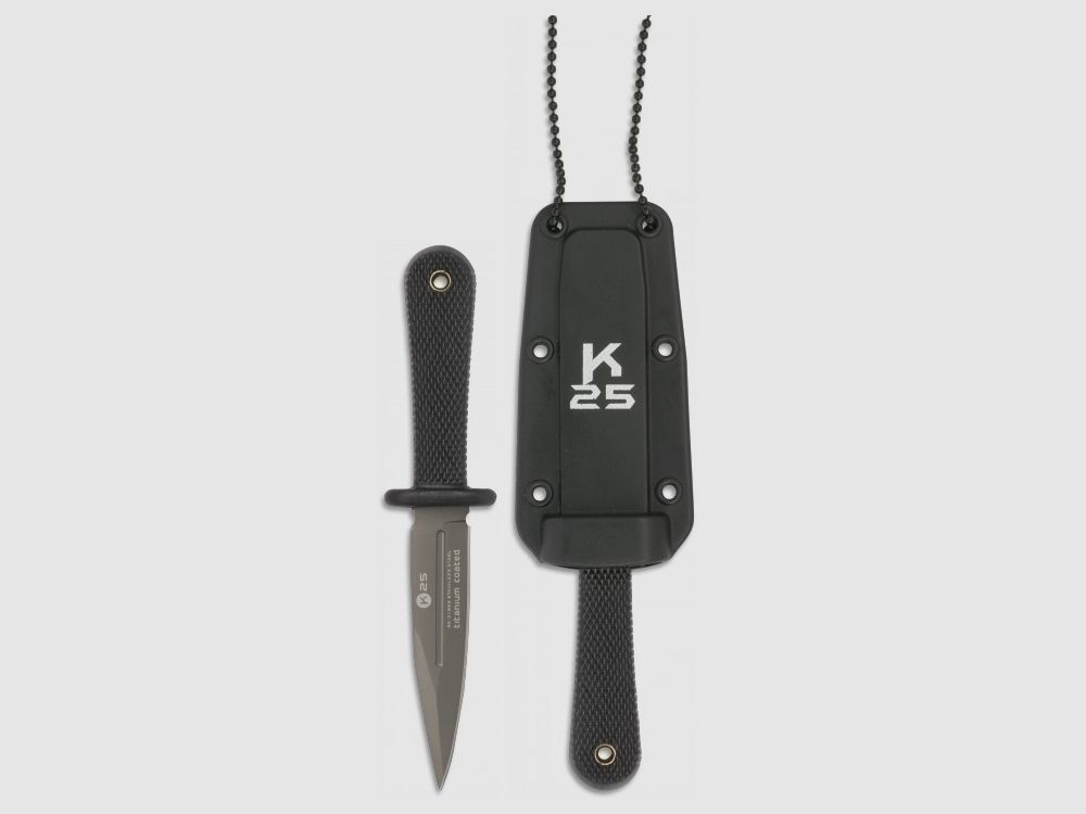 K25 Cuchillo de cuello Daga recubierto de titanio con funda de Kydex