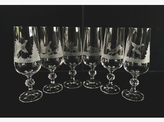 6 pcs. crystal champagne glasses hand-cut